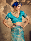Aqua Blue Banarasi Soft Silk Saree