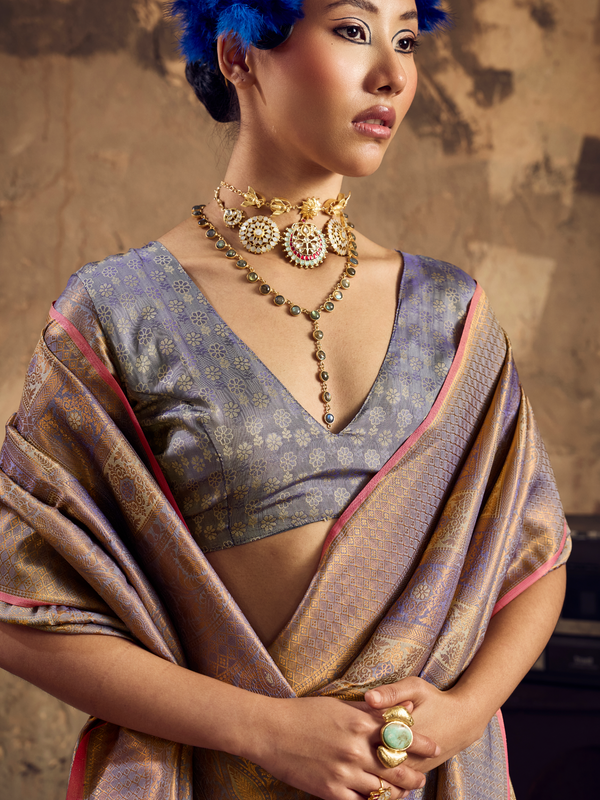 Antique Gold Banarasi Soft Silk Saree