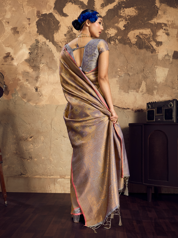 Antique Gold Banarasi Soft Silk Saree