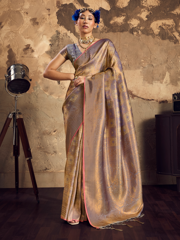 Antique Gold Banarasi Soft Silk Saree