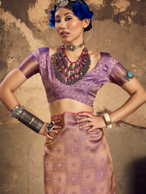 Mauve Pink Banarasi Soft Silk Saree