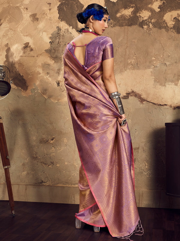 Mauve Pink Banarasi Soft Silk Saree