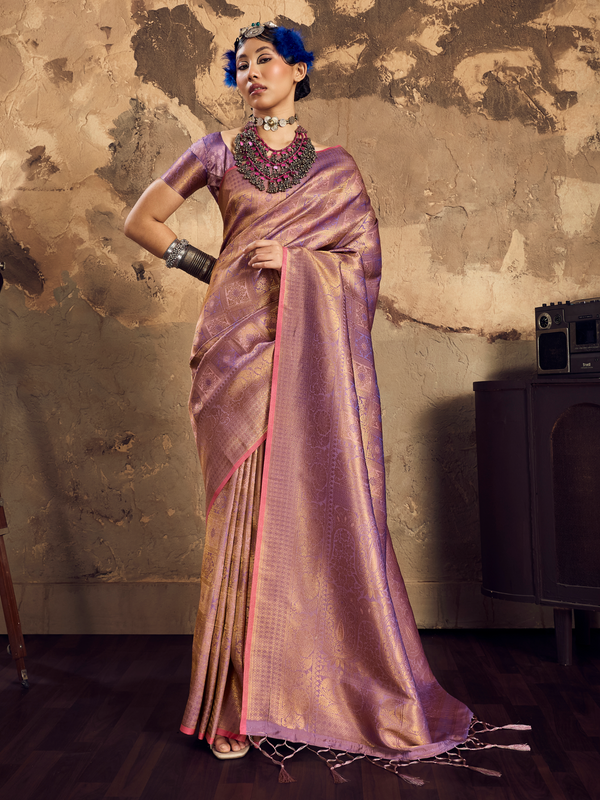 Mauve Pink Banarasi Soft Silk Saree