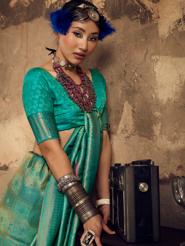 Emerald Green Banarasi Soft Silk Saree