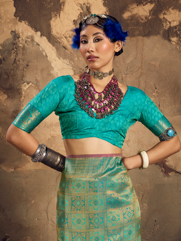 Emerald Green Banarasi Soft Silk Saree