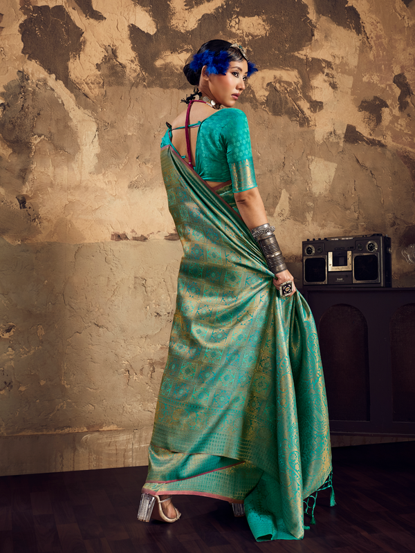 Emerald Green Banarasi Soft Silk Saree