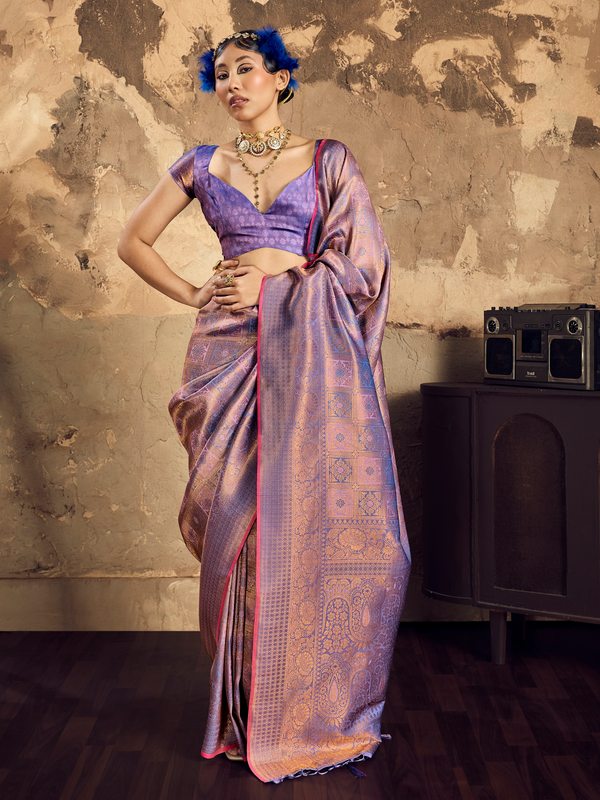 Lilac Purple Banarasi Soft Silk Saree
