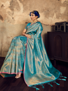 Aqua Blue Banarasi Soft Silk Saree