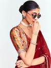 Deep Maroon Tissue Silk Saree With Contrast Blouse