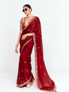 Deep Maroon Tissue Silk Saree With Contrast Blouse