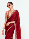 Deep Maroon Tissue Silk Saree With Contrast Blouse