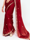 Deep Maroon Tissue Silk Saree With Contrast Blouse