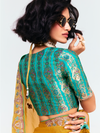 Mustard Yellow Organza Silk Saree With Contrast Blouse