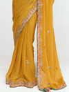 Mustard Yellow Organza Silk Saree With Contrast Blouse