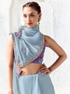 Powder Blue Embroidered Designer Chiffon Silk Saree