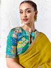 Mustard Yellow Embroidered Designer Organza Silk Saree