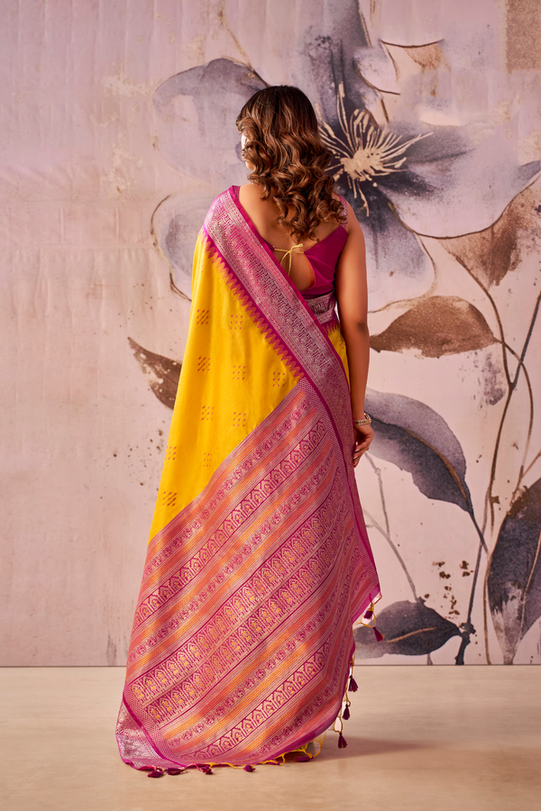 Marigold Yellow Banarasi Cotton Silk Saree