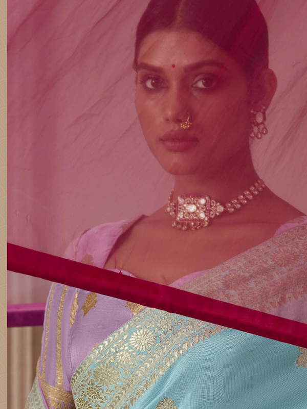 Sky Blue Banarasi Dola Silk Saree
