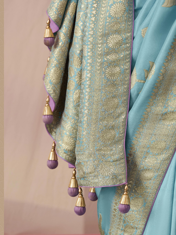Sky Blue Banarasi Dola Silk Saree