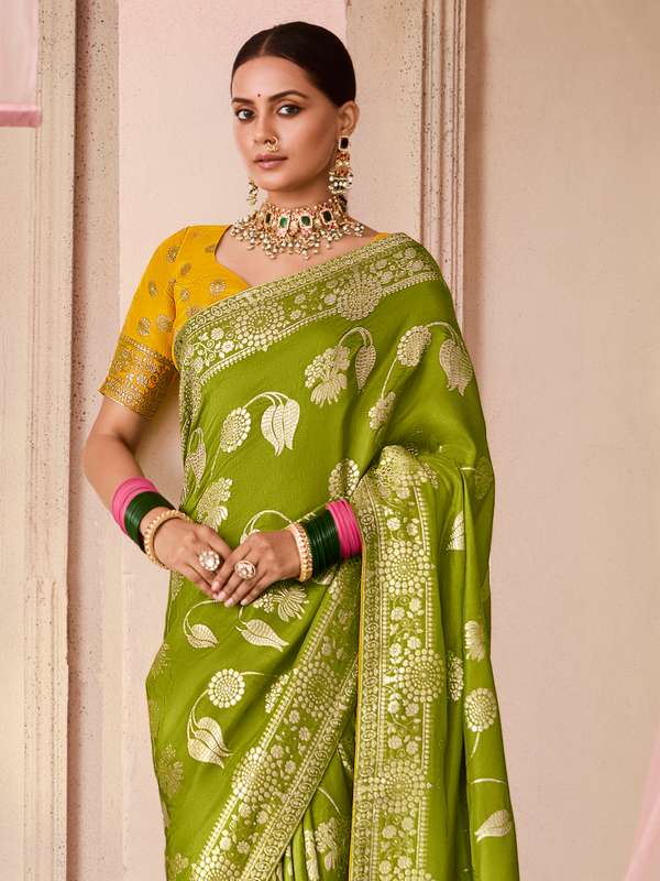 Mehendi Green Banarasi Dola Silk Saree