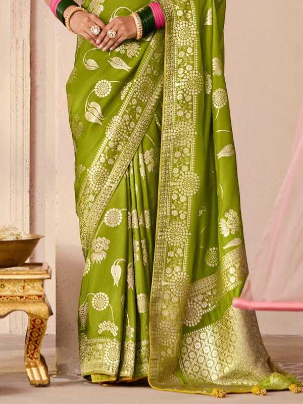 Mehendi Green Banarasi Dola Silk Saree