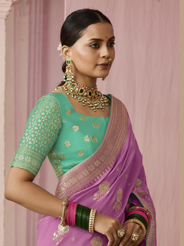 Lilac Banarasi Dola Silk Saree