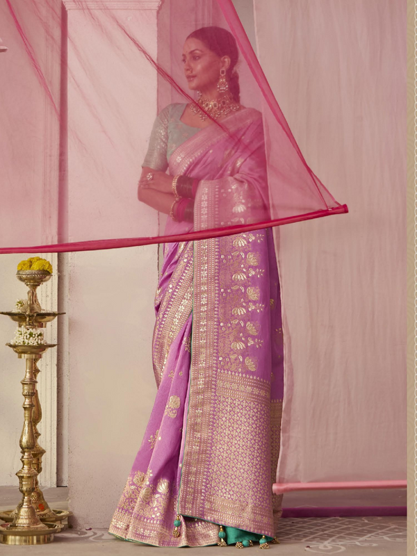 Lilac Banarasi Dola Silk Saree