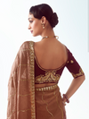 Rose Gold Embroidered Designer Tissue Silk Saree With Contrast Blouse