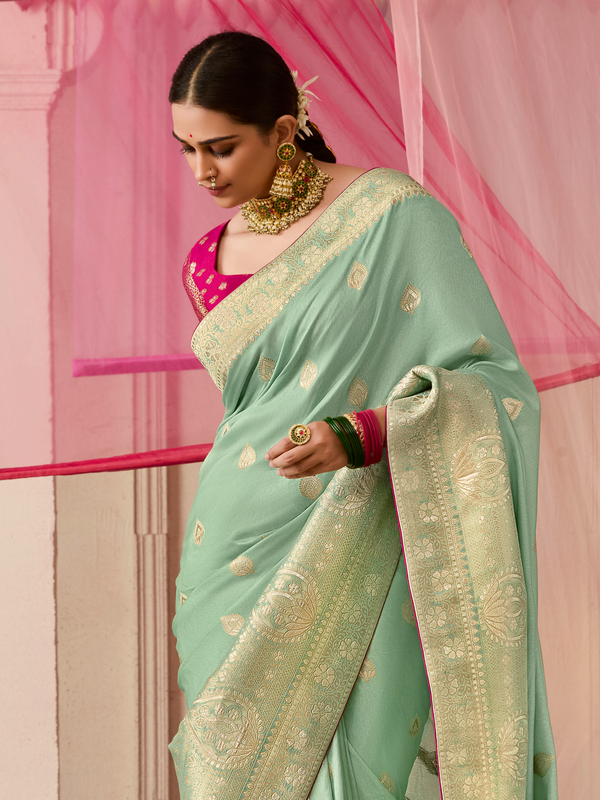 Mint Green Banarasi Dola Silk Saree