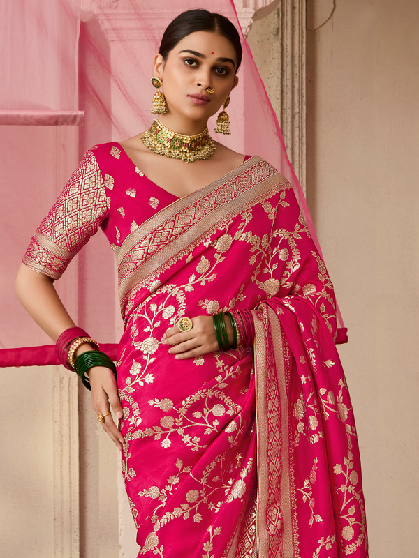 Rani Pink Banarasi Dola Silk Saree