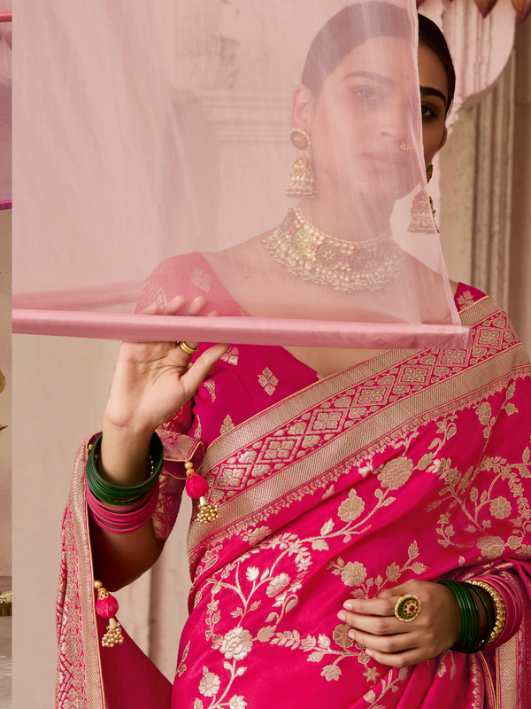 Rani Pink Banarasi Dola Silk Saree