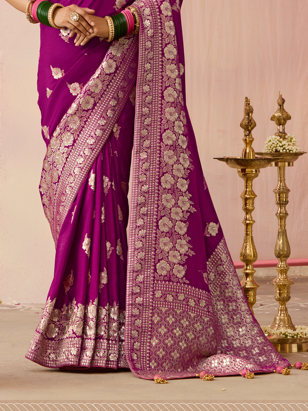 Wine Purple Banarasi Dola Silk Saree