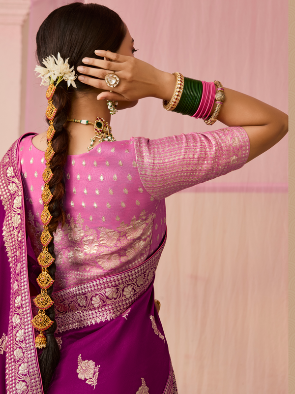Wine Purple Banarasi Dola Silk Saree