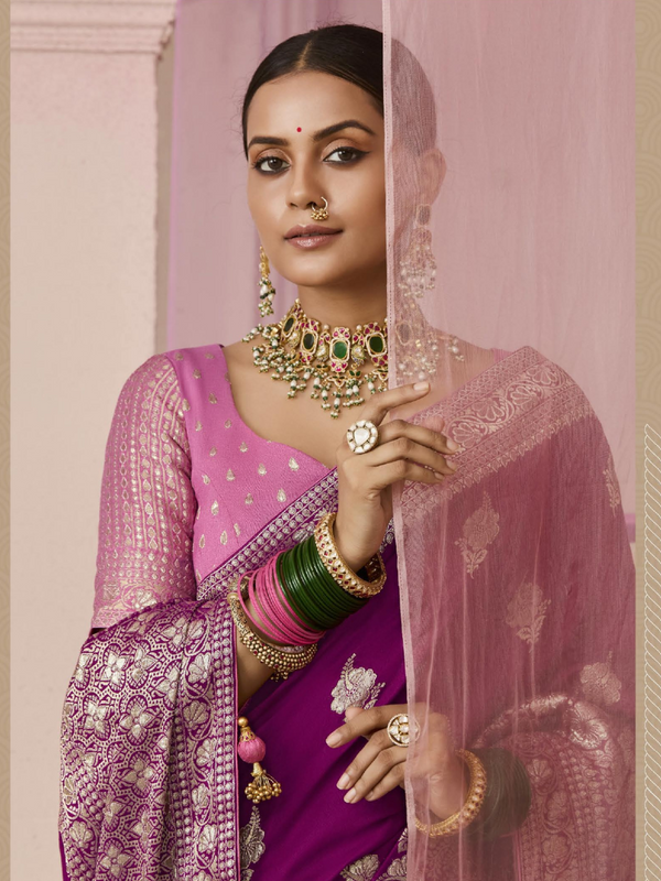 Wine Purple Banarasi Dola Silk Saree