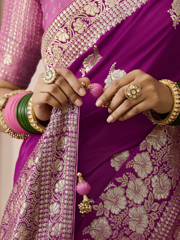 Wine Purple Banarasi Dola Silk Saree