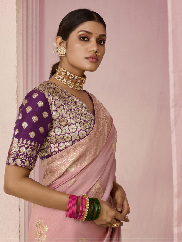 Rose Pink Banarasi Dola Silk Saree