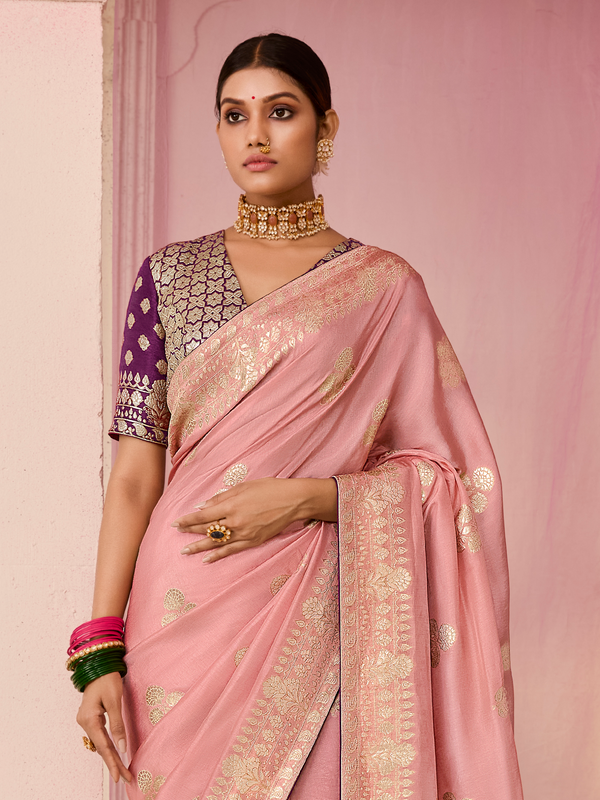 Rose Pink Banarasi Dola Silk Saree