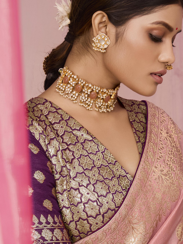 Rose Pink Banarasi Dola Silk Saree
