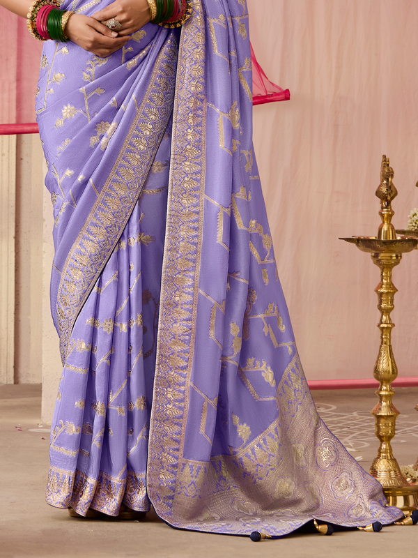 Lavender Banarasi Dola Silk Saree