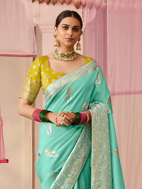 Teal Banarasi Dola Silk Saree