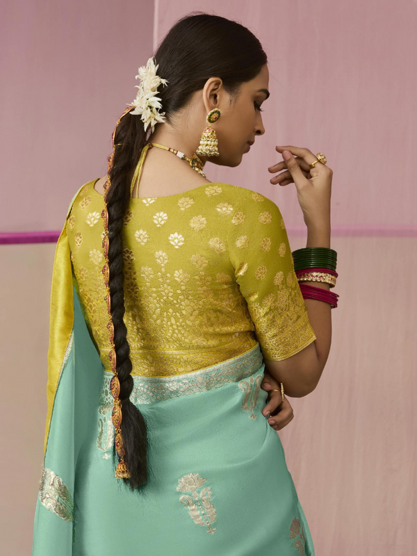 Teal Banarasi Dola Silk Saree