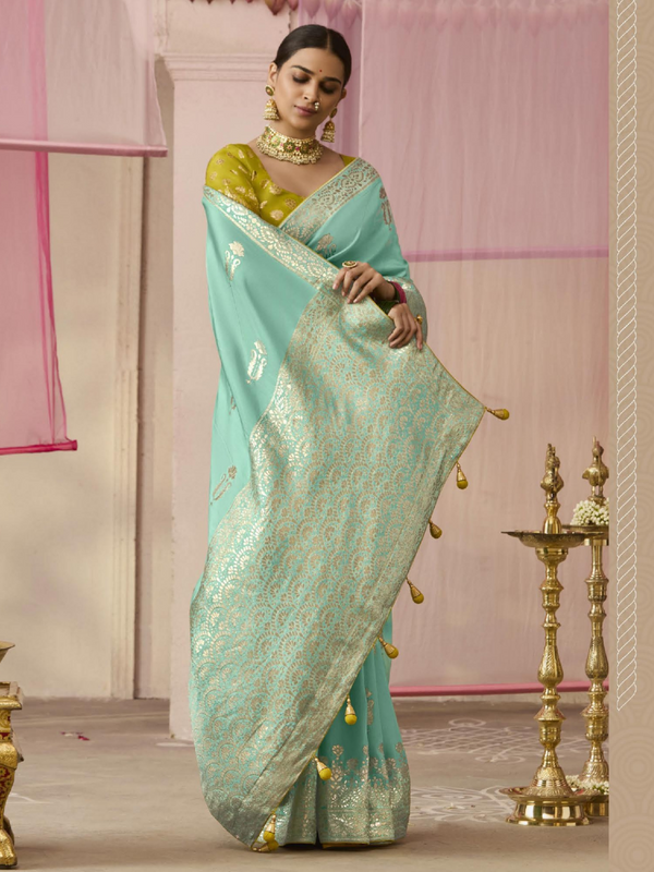 Teal Banarasi Dola Silk Saree