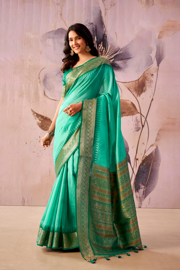 Sea Green Banarasi Cotton Silk Saree