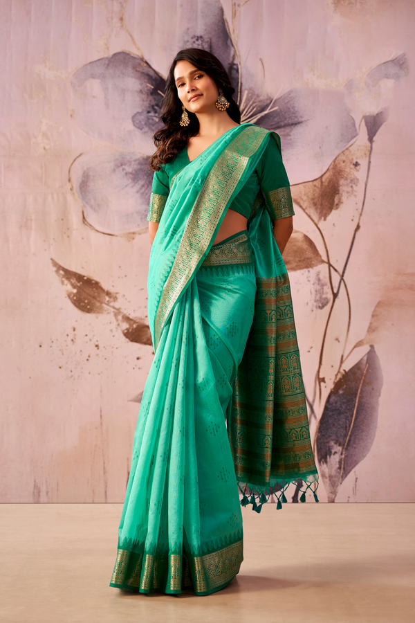 Sea Green Banarasi Cotton Silk Saree