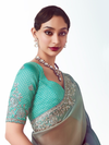 Multicolor Embroidered Designer Organza Silk Saree