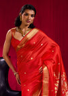 Scarlet Red Banarasi Silk Saree