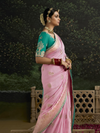 Pastel Pink Designer Banarasi Dola Silk Saree With Golden Zari Work