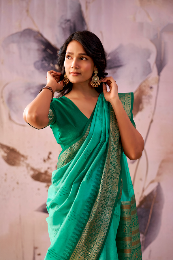 Sea Green Banarasi Cotton Silk Saree
