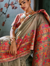 Chiku Beige Kashmiri Cotton Silk Saree With Contrast Blouse