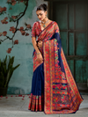 Navy Blue Kashmiri Cotton Silk Saree With Contrast Blouse